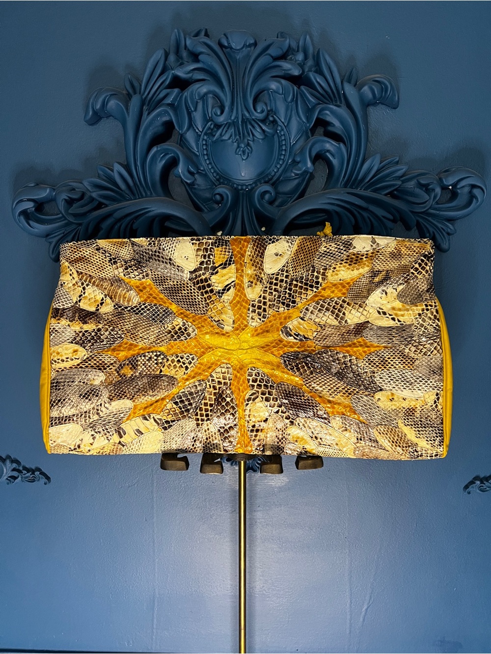 Vintage clutch by Tony Lama "yellow genuine snakeskin handbag
